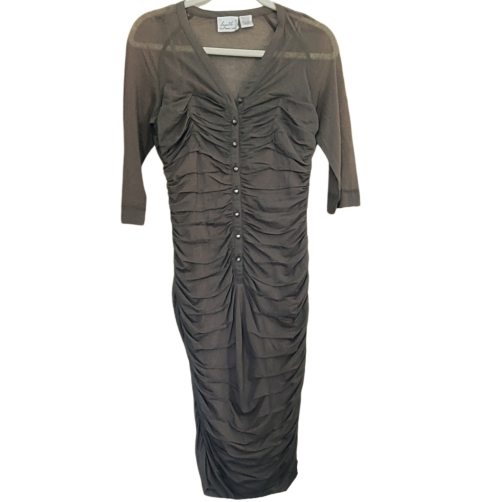 Byron Lars Dress Ruched Button Front Midi - Picture 4 of 7
